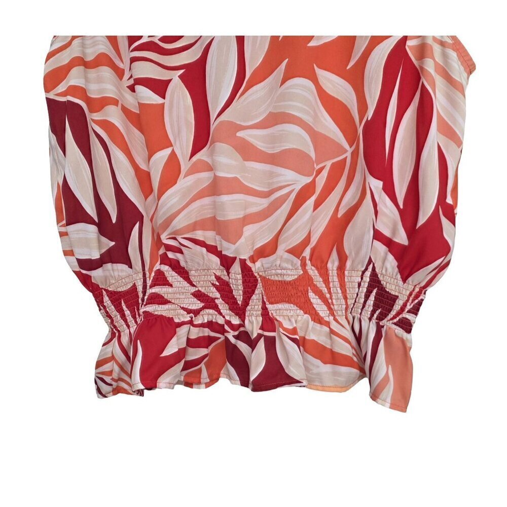 Women's - Ann Taylor Tropical Split Neck Smocked Waist Top, Size XL - Picture 5 of 9